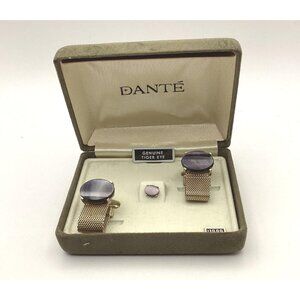 Dante Genuine Tiger Eye Cuff Links And Tie Tac in Original Box-Vintage.